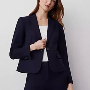 Ann Taylor Navy Blue NEW One Button Stretch Cotton Blazer | 2